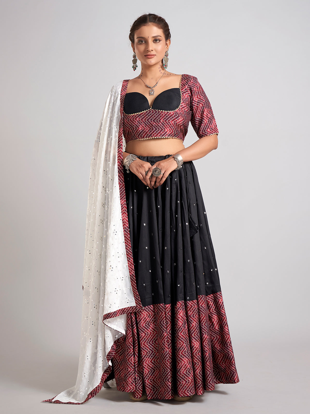 Black aabla and gota silk chaniya choli for navratri