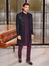 Black and purple art silk royal indo western jacket