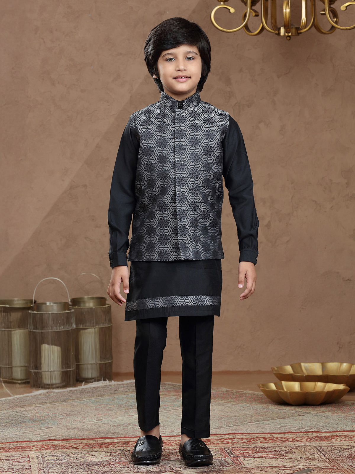 Black and white brocade wedding waistcoat set