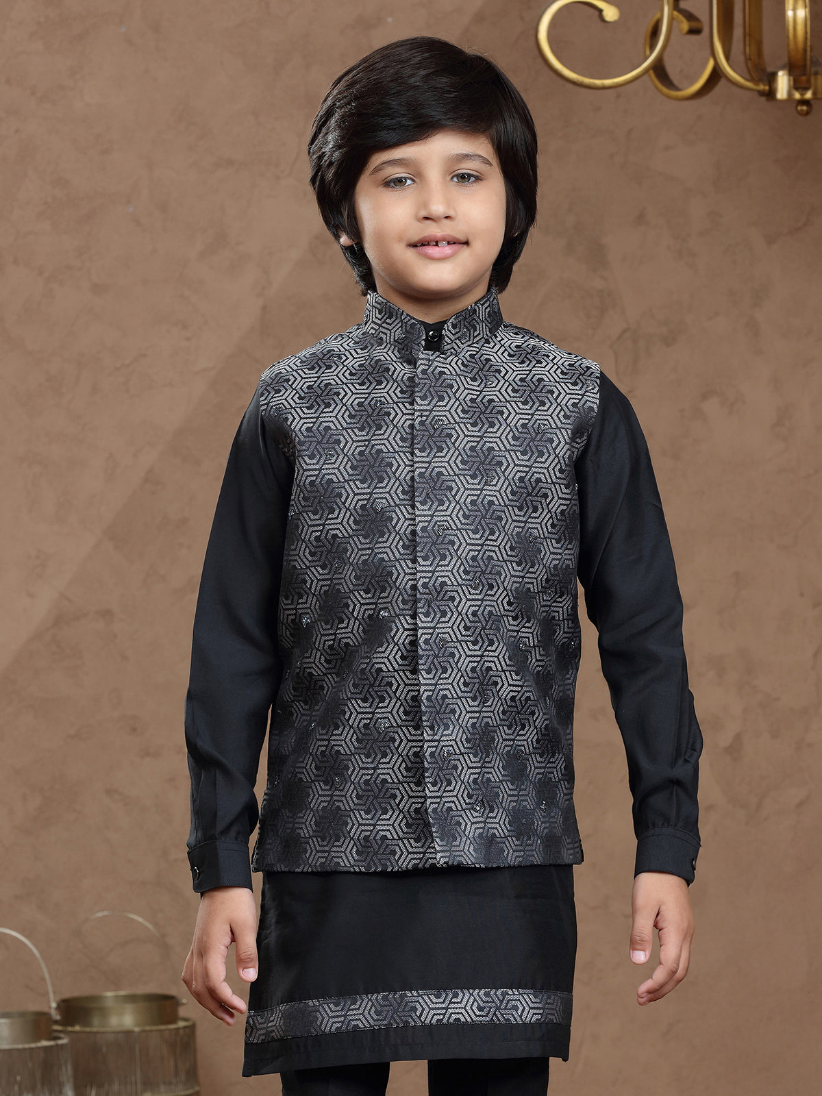 Black and white brocade wedding waistcoat set