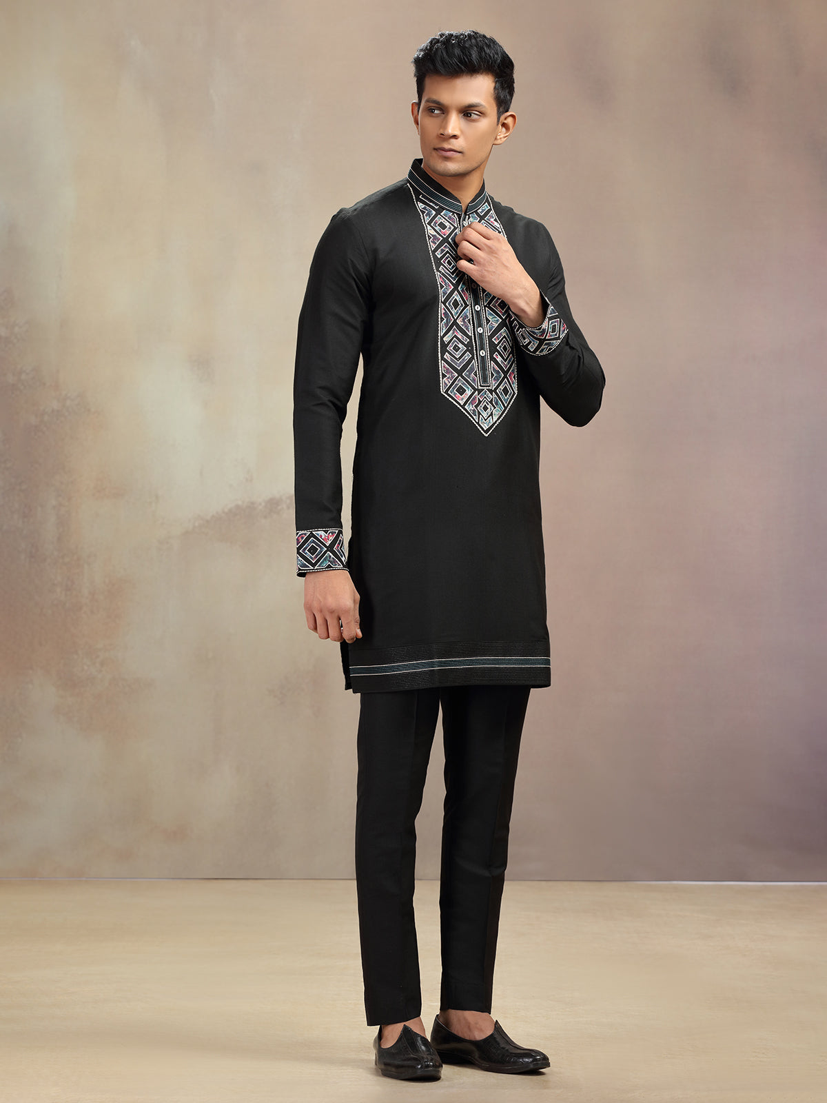 Black banarasi silk embroidery worked kurta pajama
