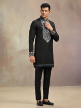 Black banarasi silk embroidery worked kurta pajama