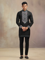 Black banarasi silk embroidery worked kurta pajama