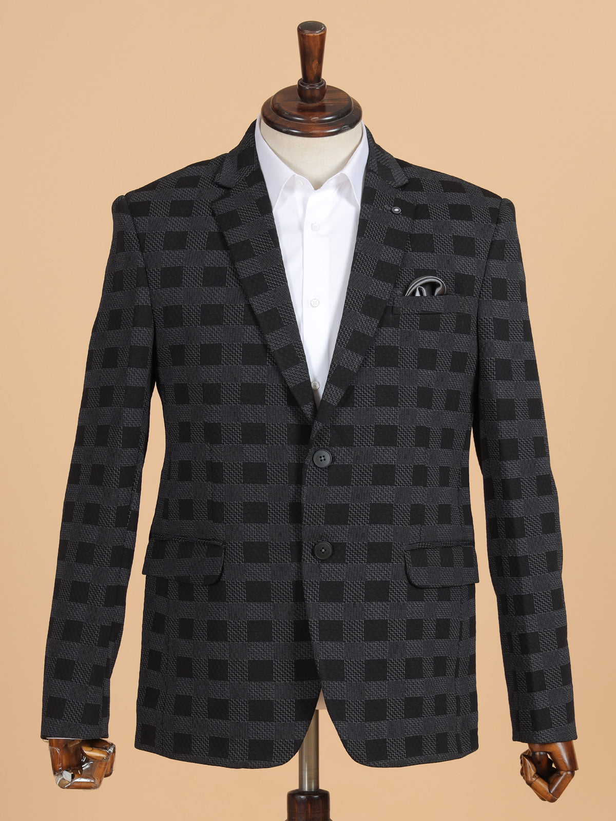 Black blazer in terry rayon in checks