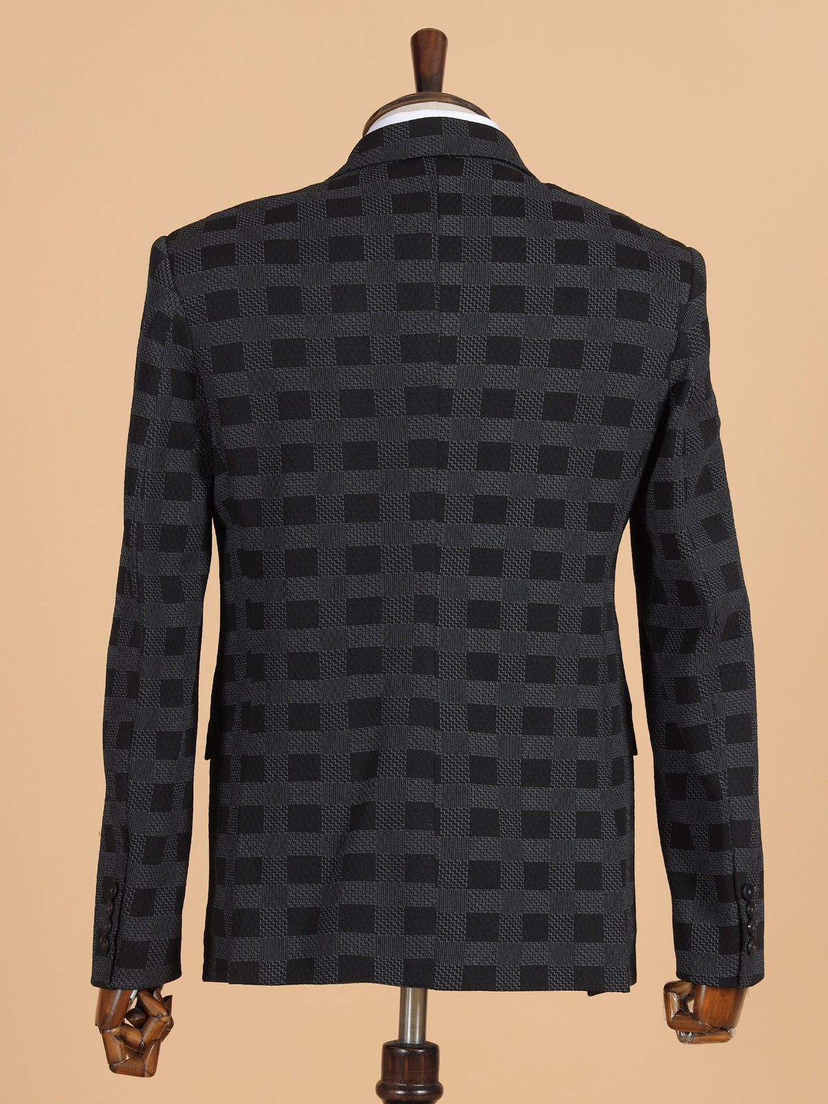 Black blazer in terry rayon in checks