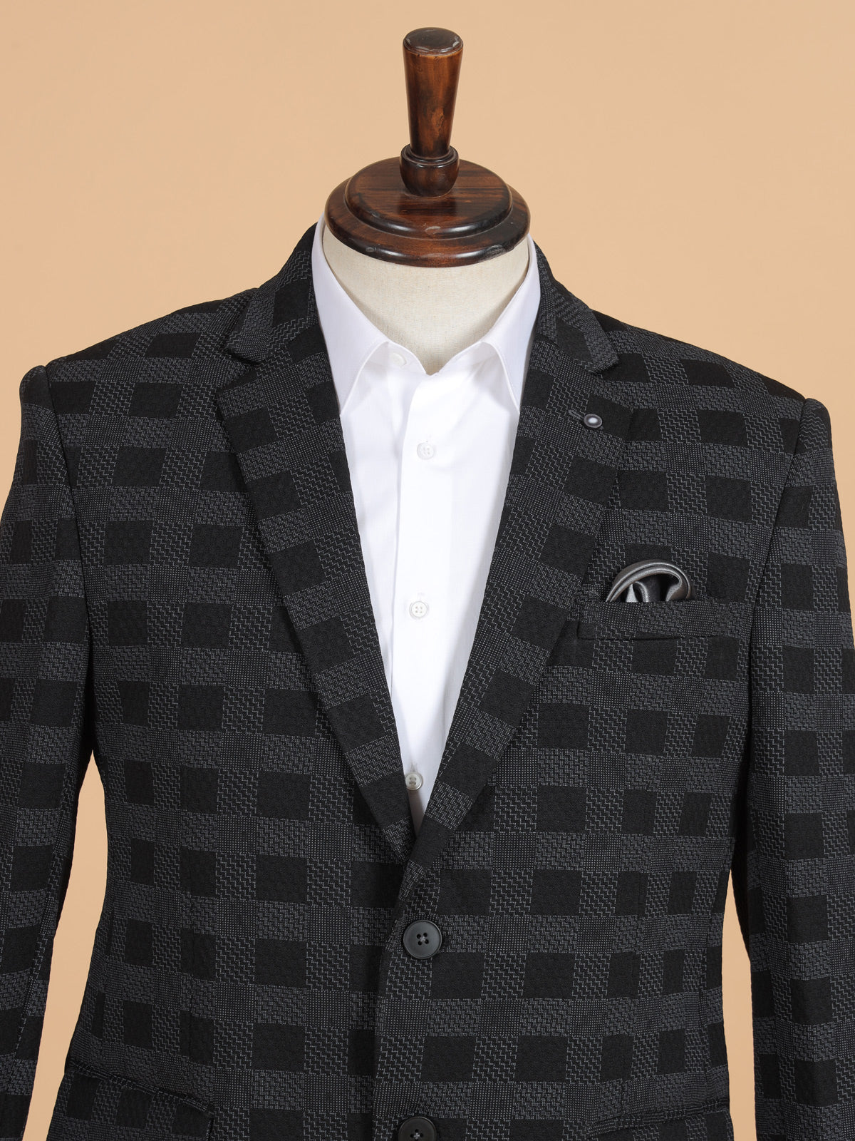 Black blazer in terry rayon in checks