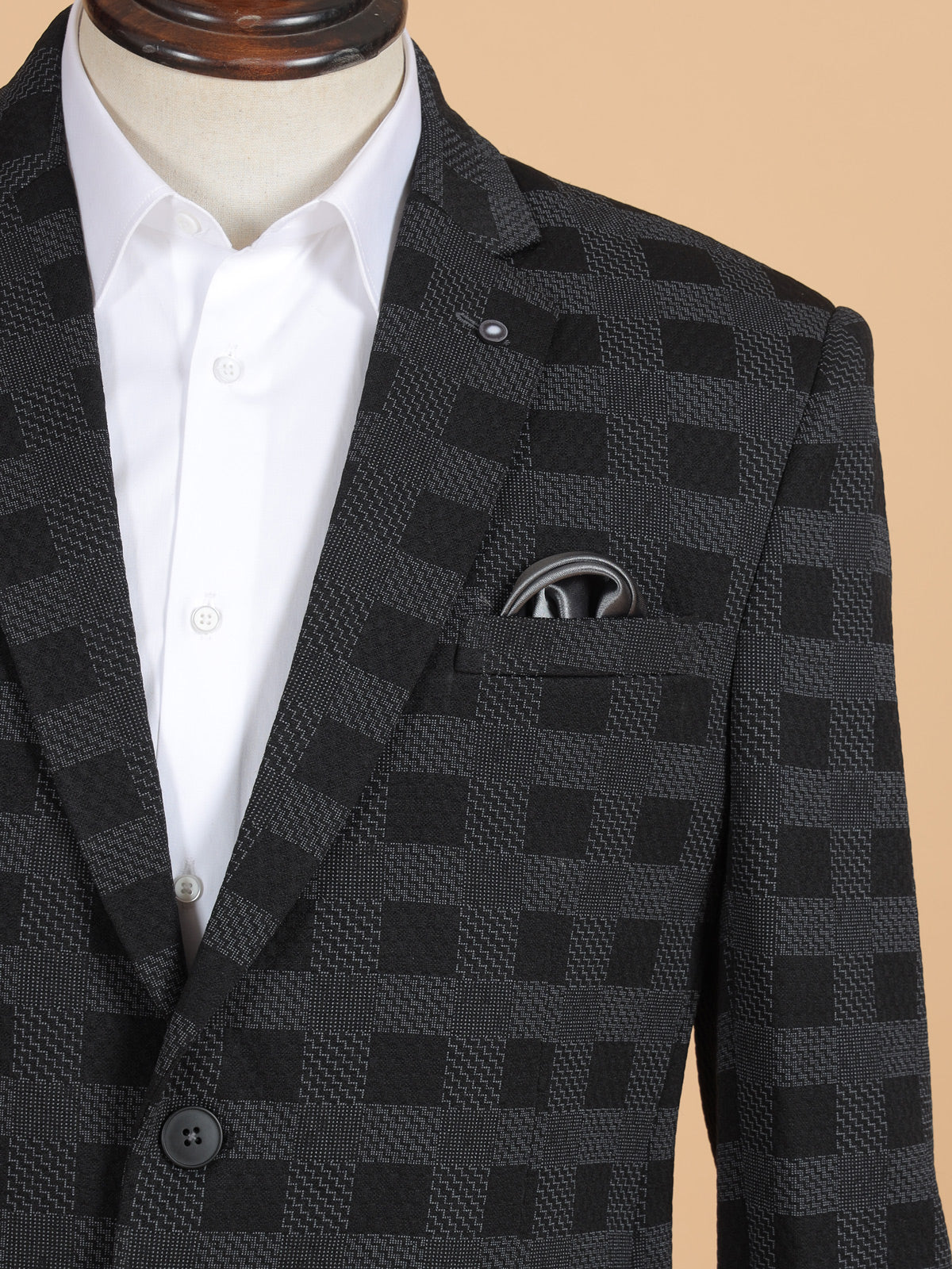 Black blazer in terry rayon in checks