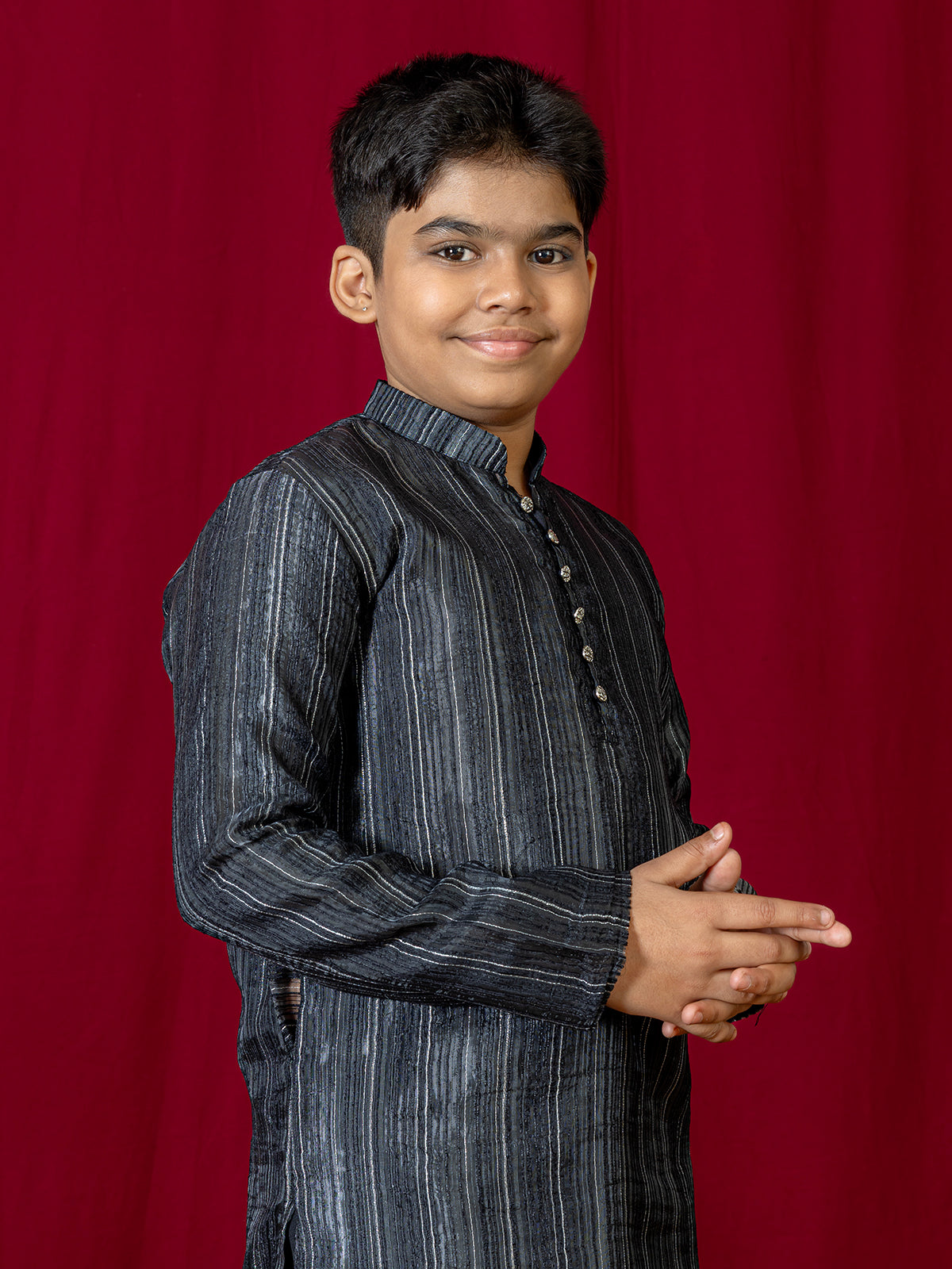Black chiffon kurta suit for boys