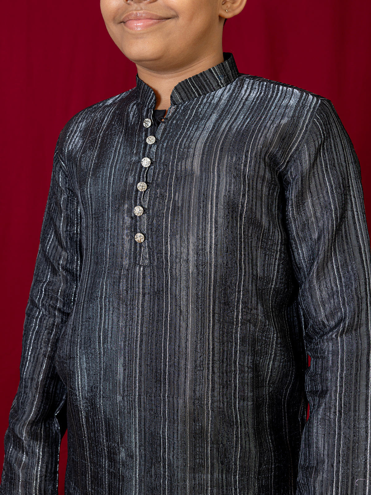 Black chiffon kurta suit for boys