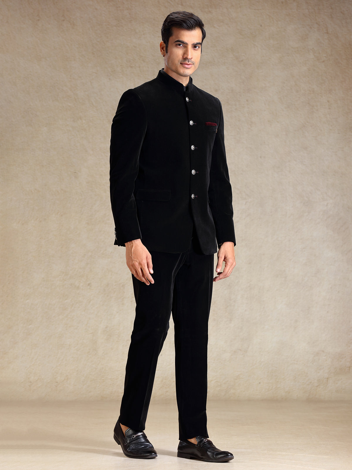 Black classic velvet weaved bandh gala suit