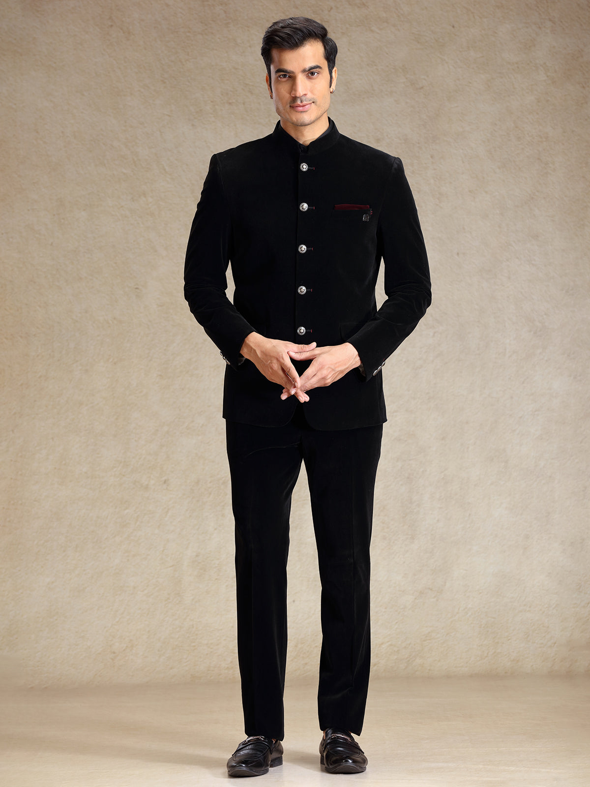 Black classic velvet weaved bandh gala suit