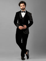 Black coat suit with placement embellishments
