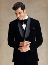 Black cocktail party wear velvet tuxedo suit
