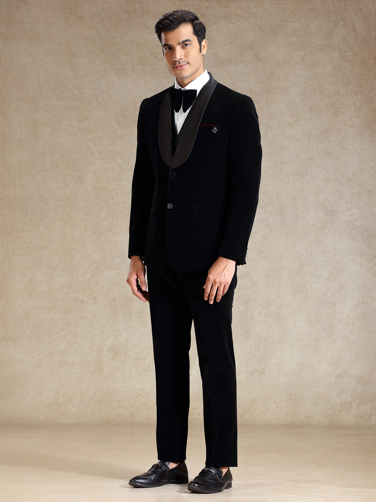 Black cocktail party wear velvet tuxedo suit