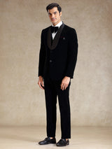 Black cocktail party wear velvet tuxedo suit