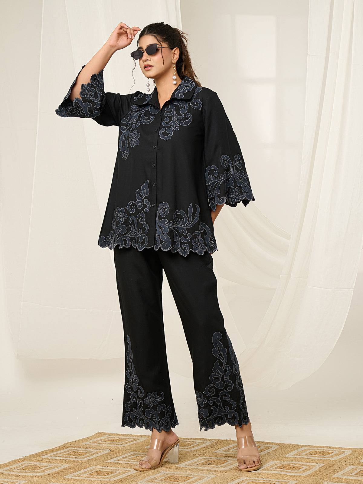 Black cotton casual wear co-ord set