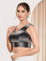 Black cotton ready made blouse in printed