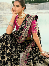 Black dola viscose saree embellished with zari