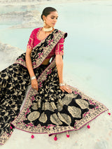 Black dola viscose saree embellished with zari