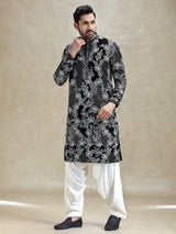 Black festive charm kurta set in flower embroidery theme