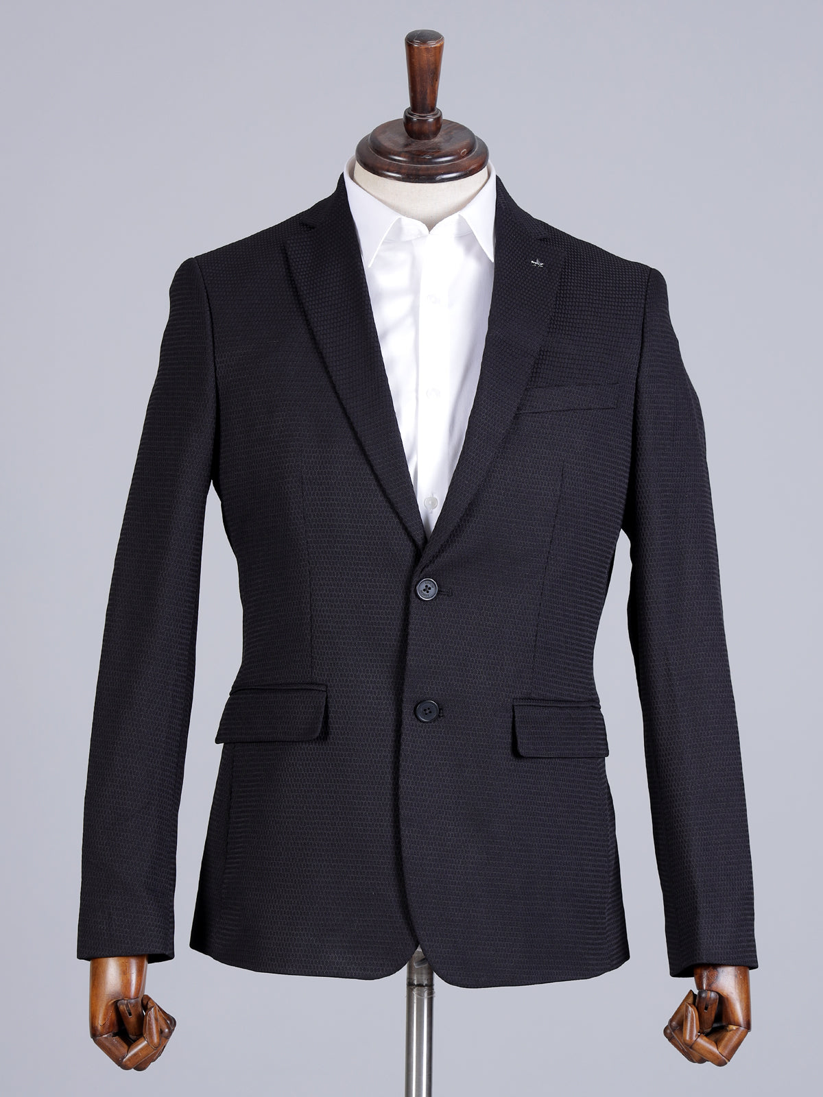 Black imported terry rayon notch lapel blazer