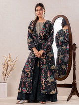 Black jacket style salwar suit with palazzo