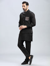 Black jacquard style waistcoat set for men