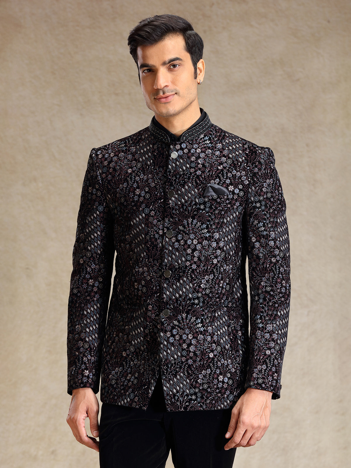 Black jodhpuri suit in multi color embroidery