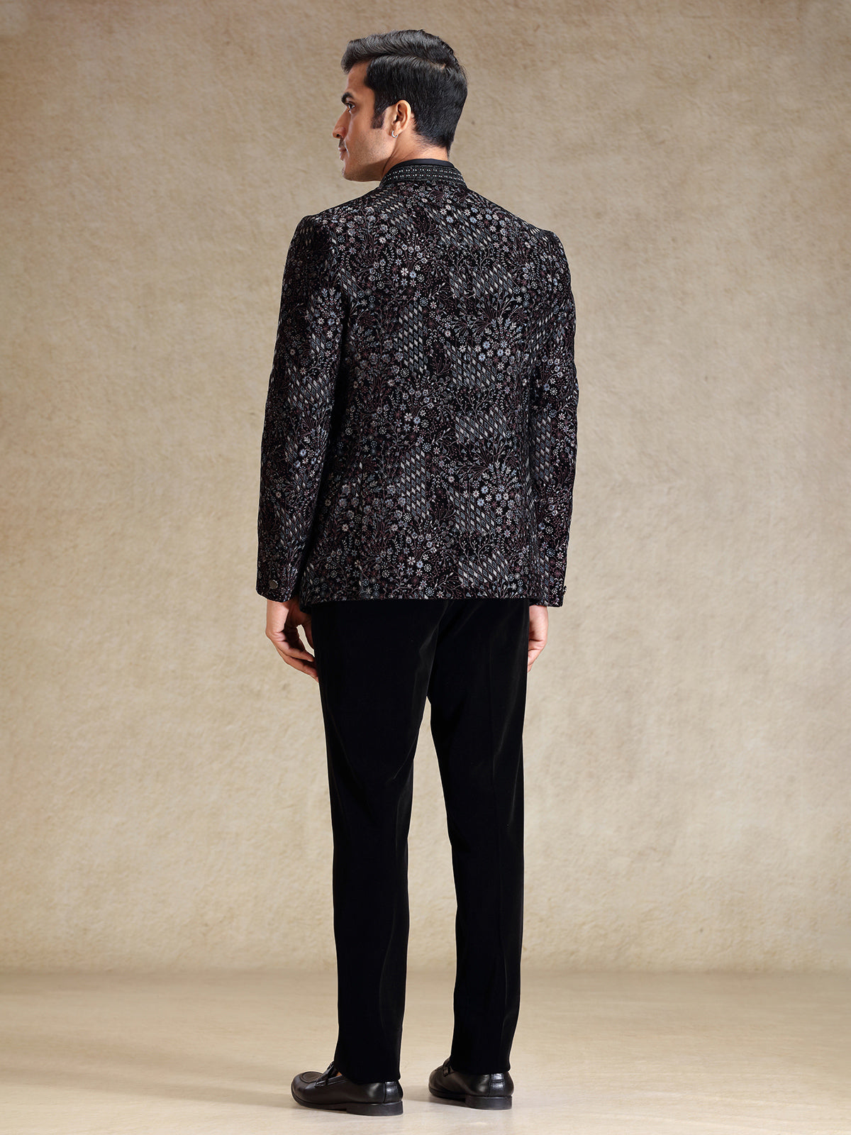 Black jodhpuri suit in multi color embroidery