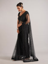 Black net saree with cutdana embellishments for women