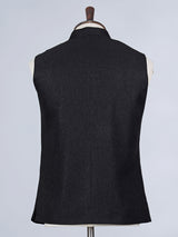 Black plain cotton silk waistcoat