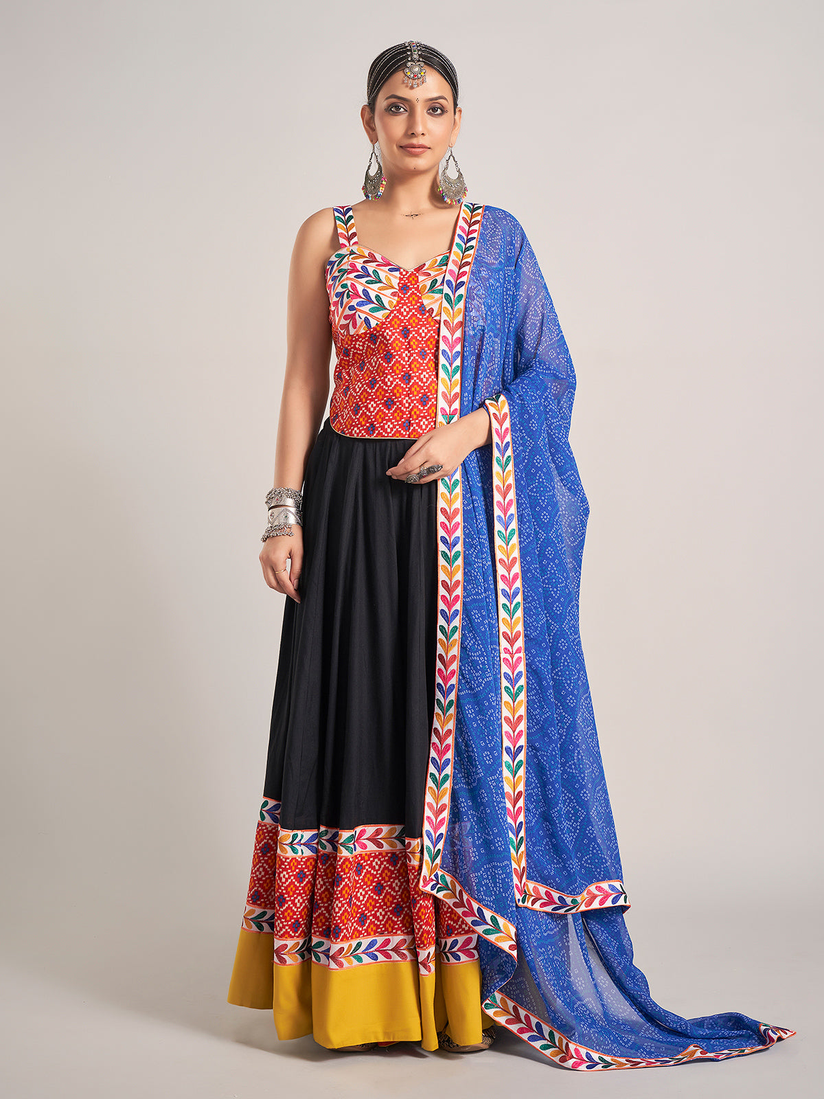 Black printed silk garba nights chaniya choli