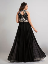 Black silk floor length suit in soft georgette