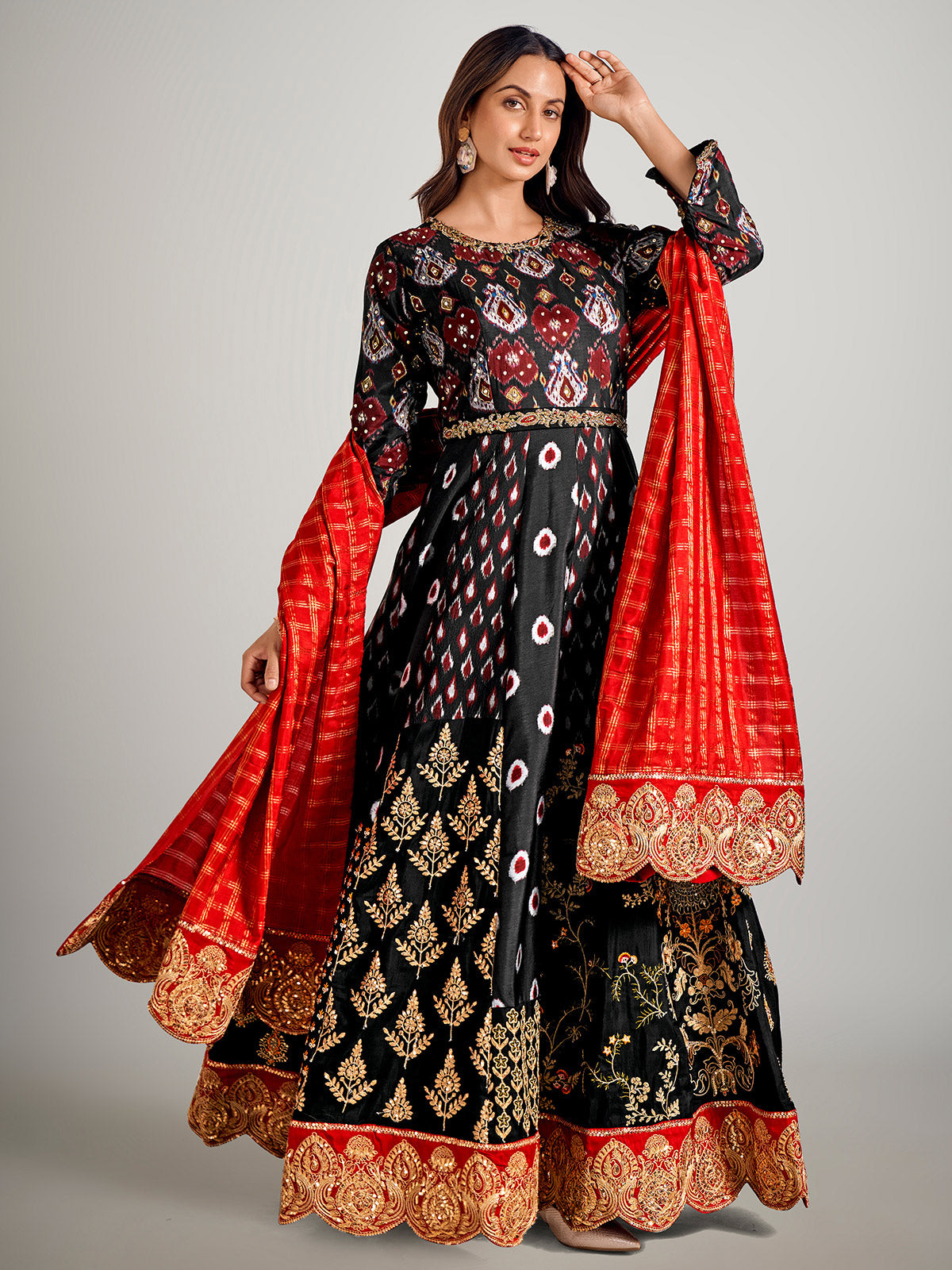 Black silk pakistani anarkali suit with dupatta