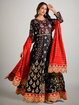 Black silk pakistani anarkali suit with dupatta