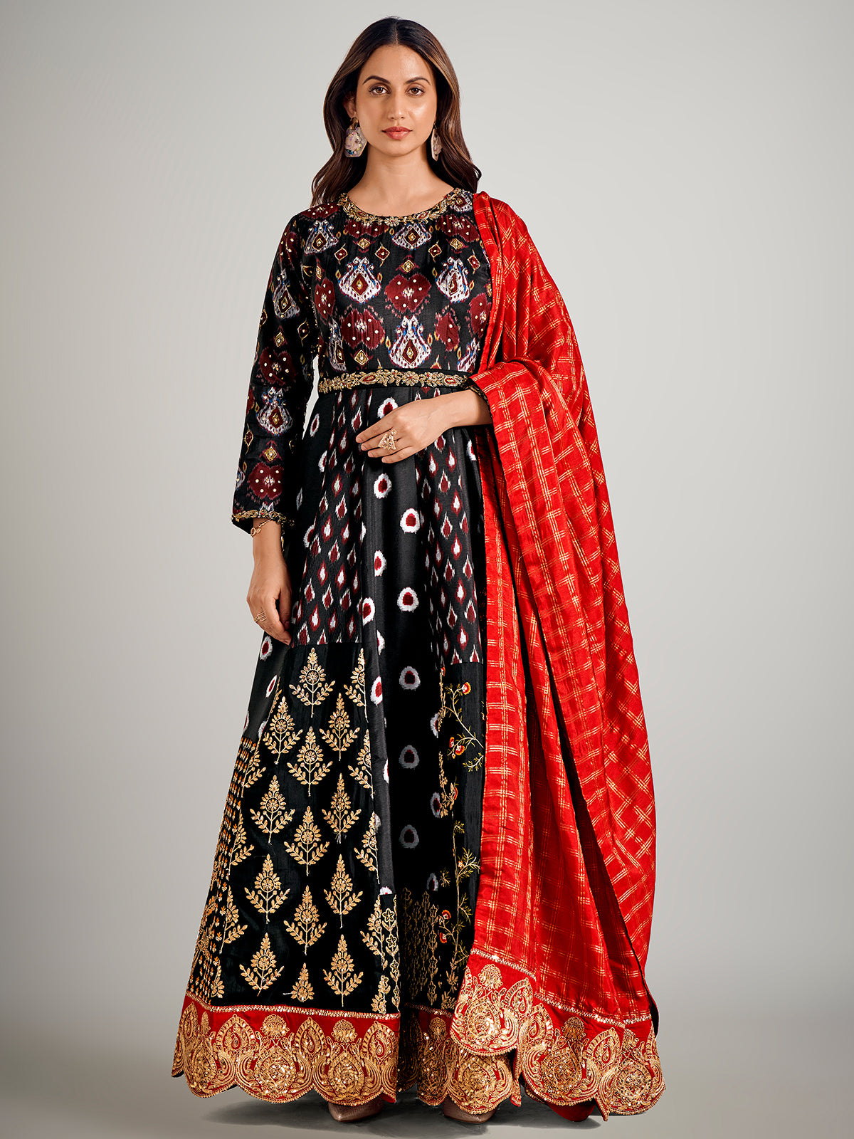 Black silk pakistani anarkali suit with dupatta