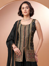 Black silk palazzo suit with resham detailing