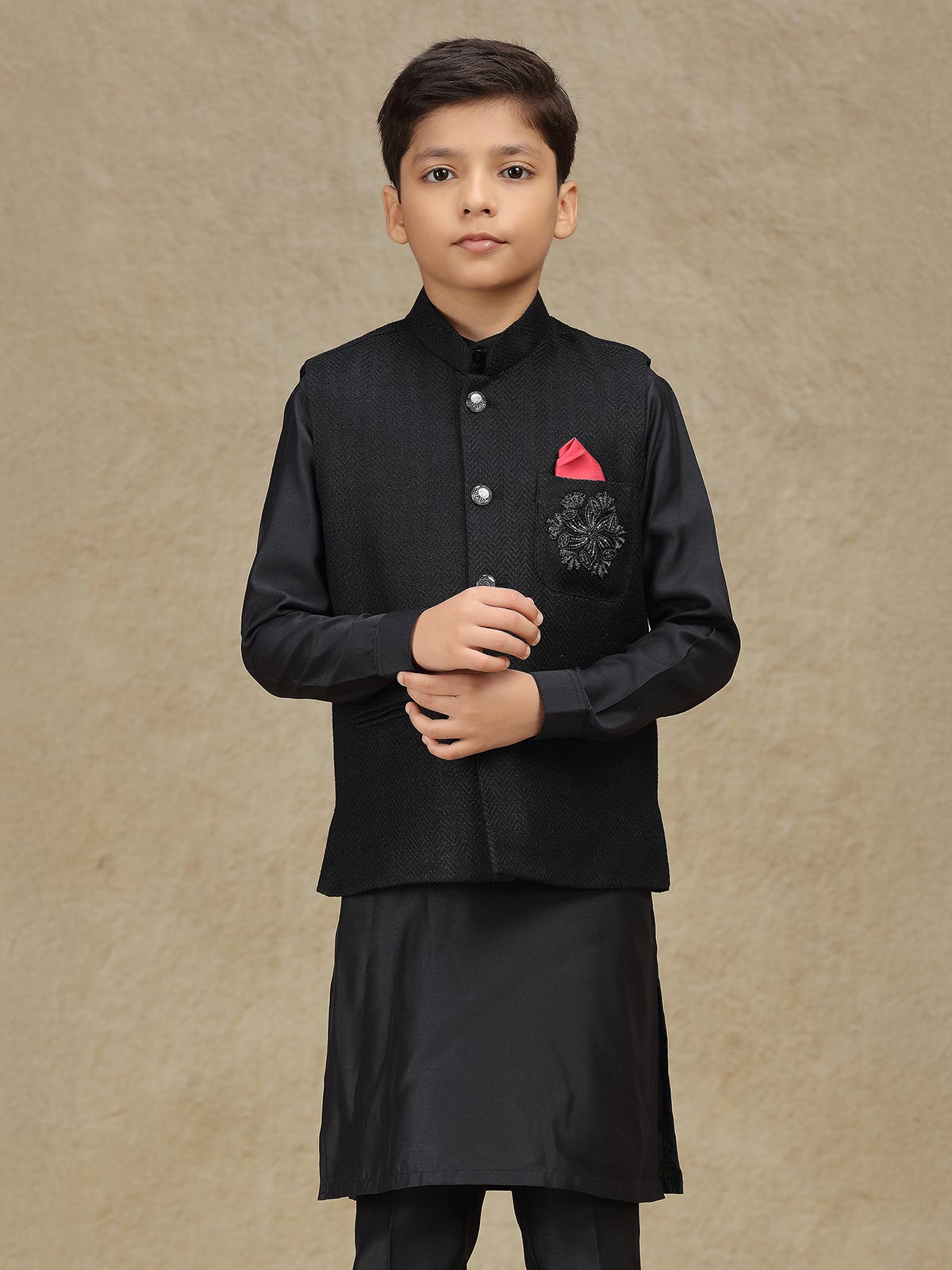 Black silk waistcoat set for wedding wear