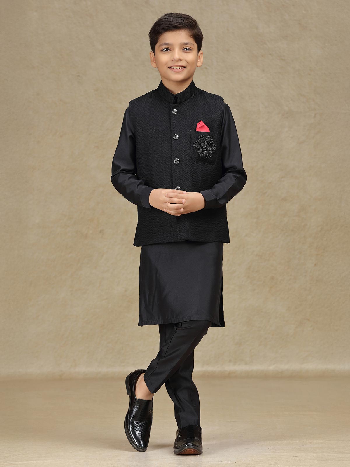 Black silk waistcoat set for wedding wear