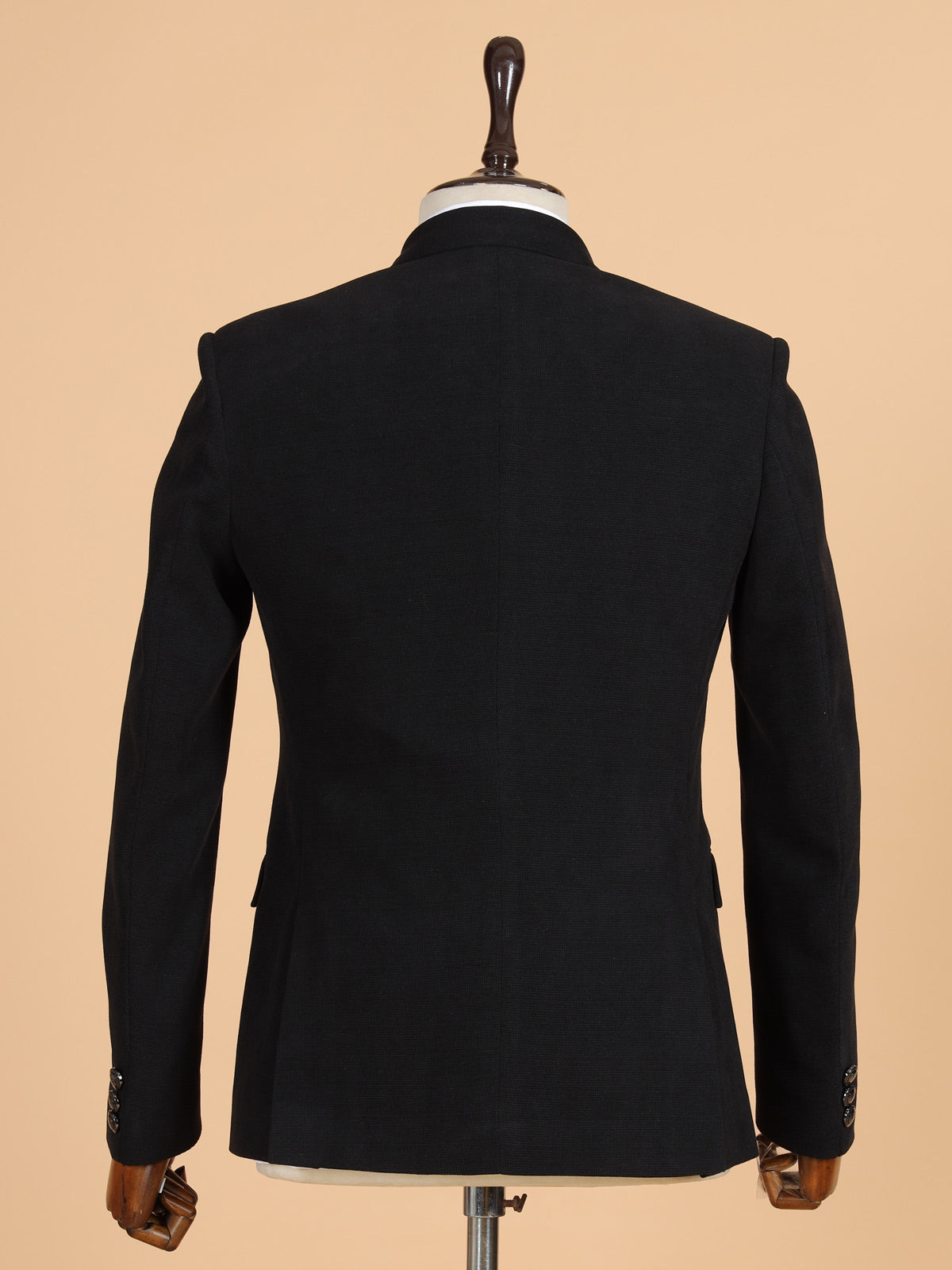 Black solid blazer in terry rayon