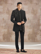 Black terry rayon indo western with beads and stone work