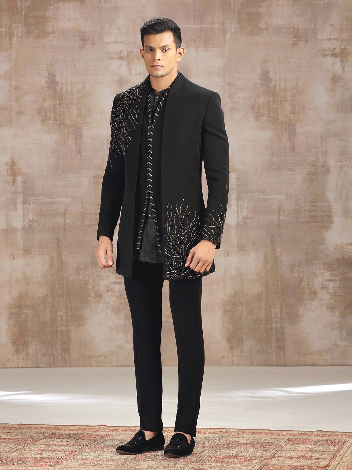 Black terry rayon indo western with beads and stone work