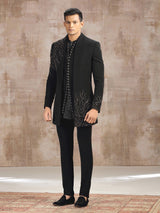 Black terry rayon indo western with beads and stone work