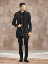 Black terry rayon indo western with beads and stone work