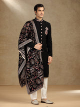 Black terry rayon indo western with dupatta for mens reception wear