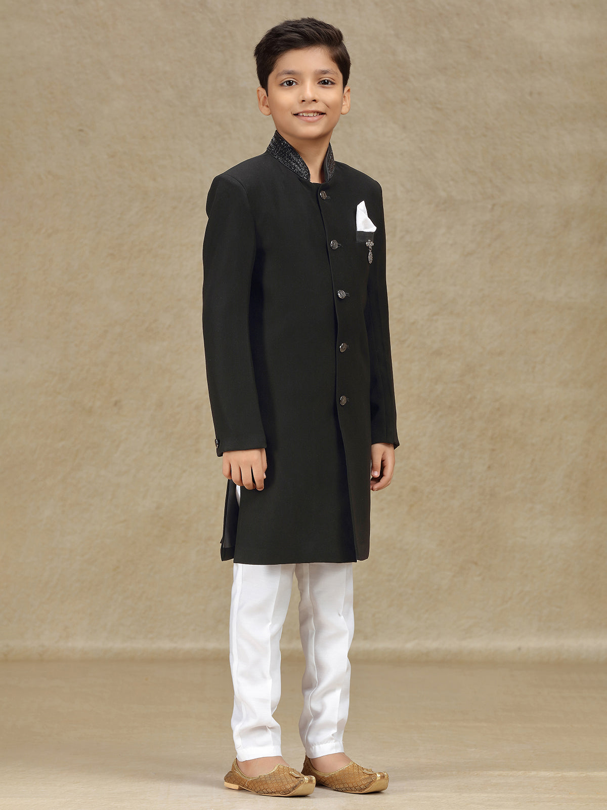 Black terry rayon indowestern for wedding wear