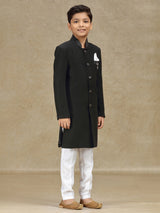 Black terry rayon indowestern for wedding wear