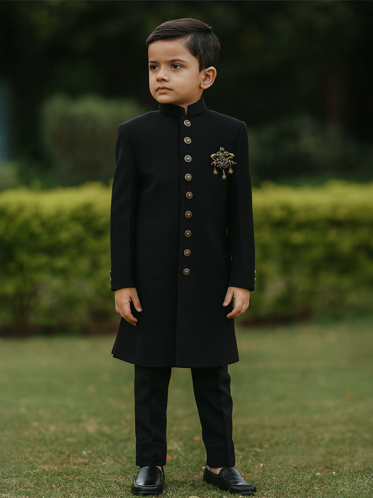 Black terry rayon indowestern suit for boys