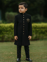 Black terry rayon indowestern suit for boys