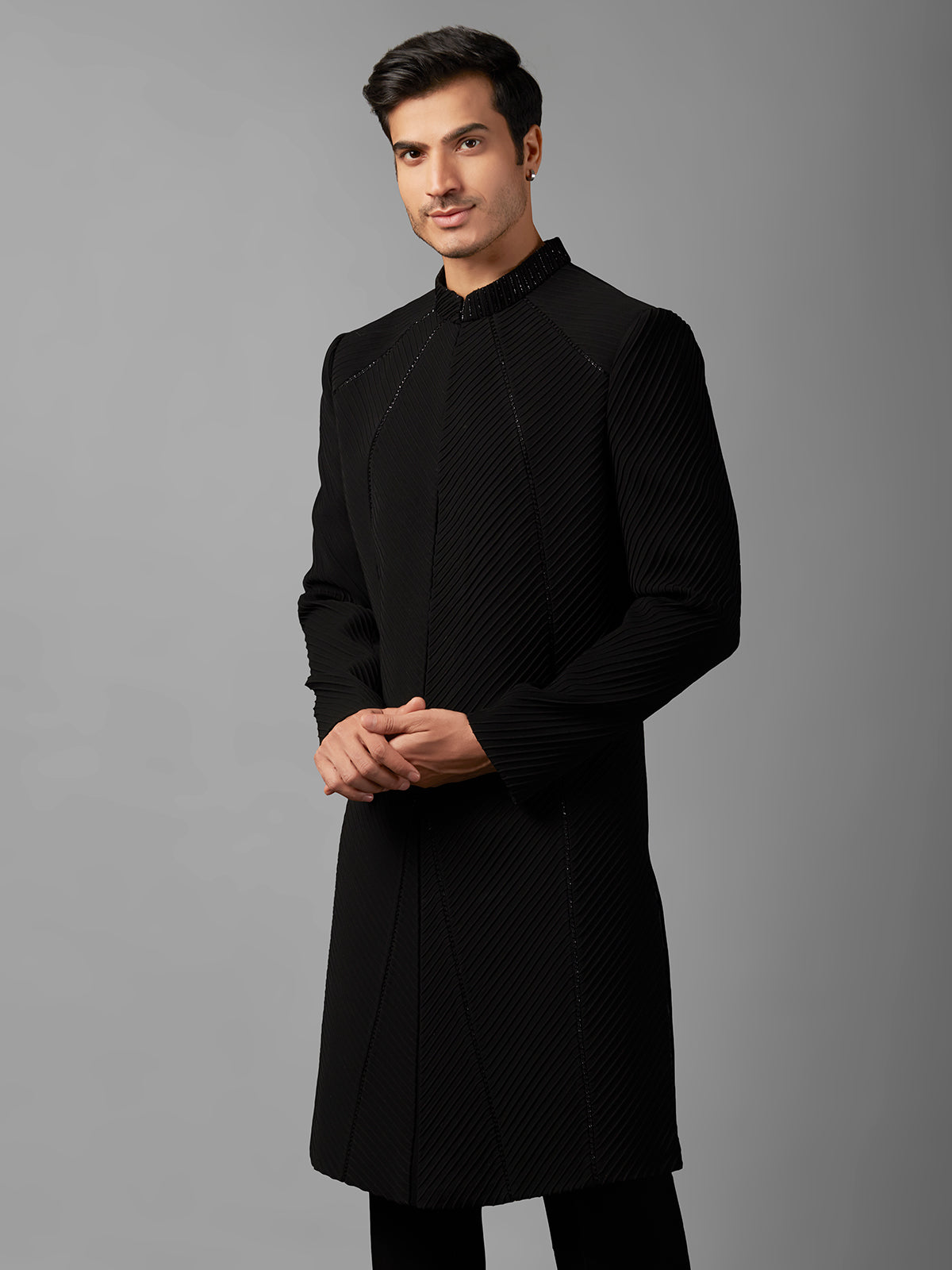 Black terry rayon texture indowestern